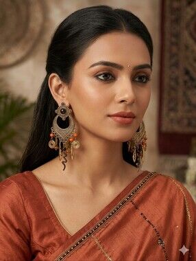 Antique Indian Pakistani traditional, Gold Bead Drop Jhumka Earrings